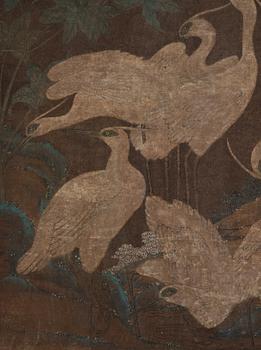 A Chinese painting, ink and colour on fabric, Qing dynasty (1664-1912).