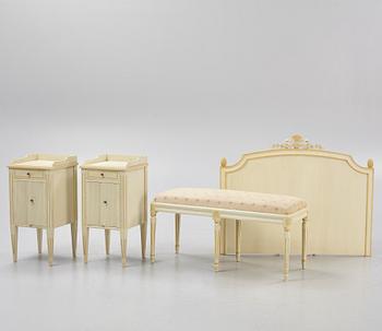 A four-piece Gustavian style bedroom furniture suite, late 20th Century.