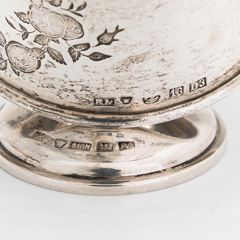 Four Finnish silver tableware objects, maker's marks of Viktor Aarne, O.R. Mellin, and others, 1861-1930.