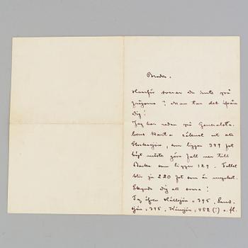 A letter by, August Strindberg dated 1910.