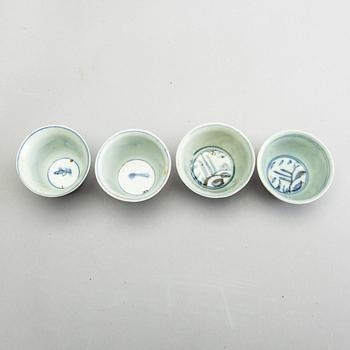 A set of four blue and white cups, Ming dynasty (1368-1644).