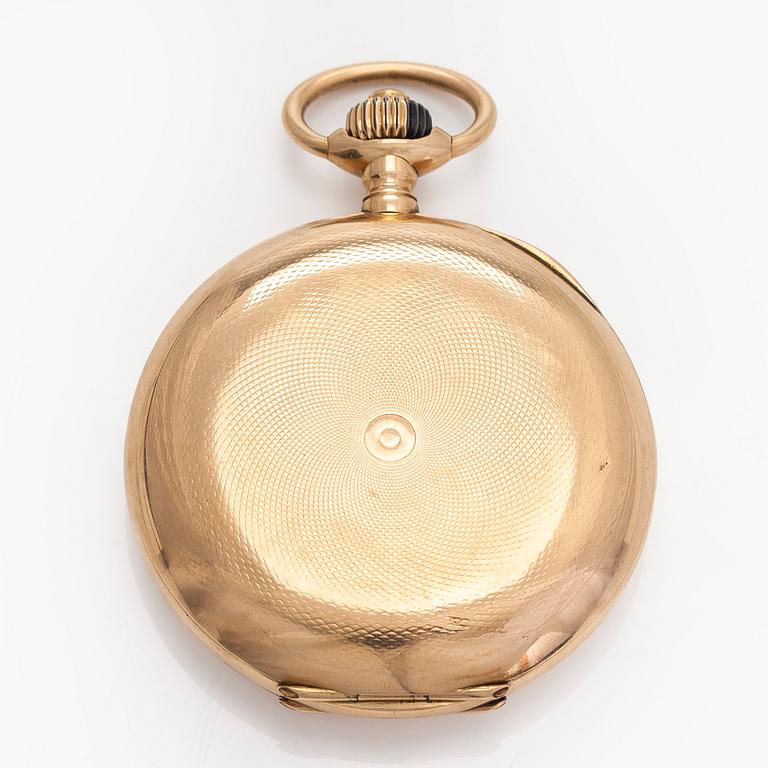 Pocket watch, Borel Neuchatel, 53 mm, 14K gold, lever escapement, plastic crystal.