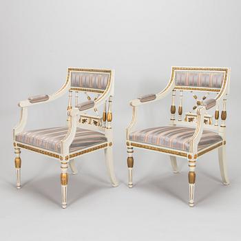 A pair of late Gustavian style armchairs, early 20th century.