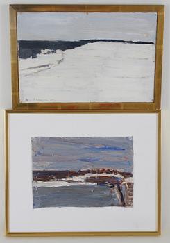 NILS-GÖRAN, BRUNNER, 2 st, oljor på duk på pannå. Sign o dat 53 resp. 70.