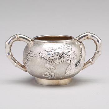 A Chinese four piece silver tea set, Luen Wo, Shanghai, 1875-1925.