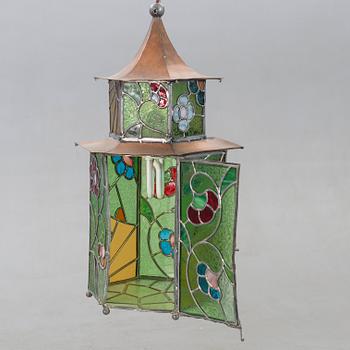 Lampa, koppar, blyinfattat glas, 1940-tal.