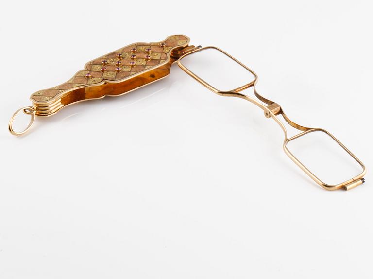 LORNJETTE, 18K guld, Frankrike, omkring sekelskiftet 1900, total vikt 26 g.