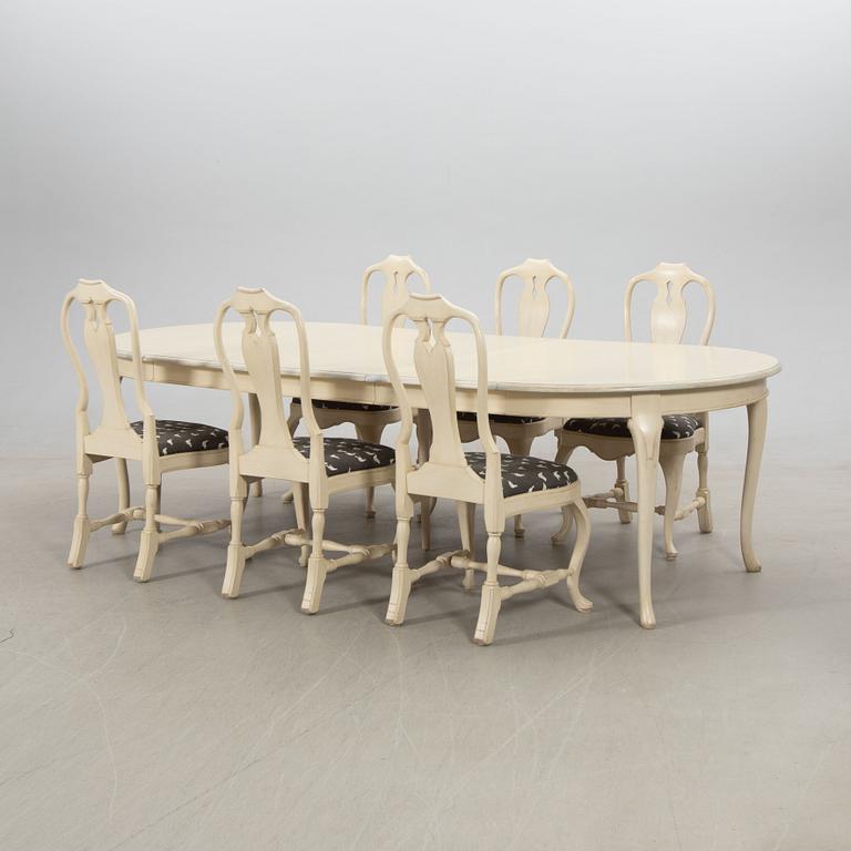 Dining group, 7 pieces, Rococo style, K. A. Roos, second half of the 20th century.