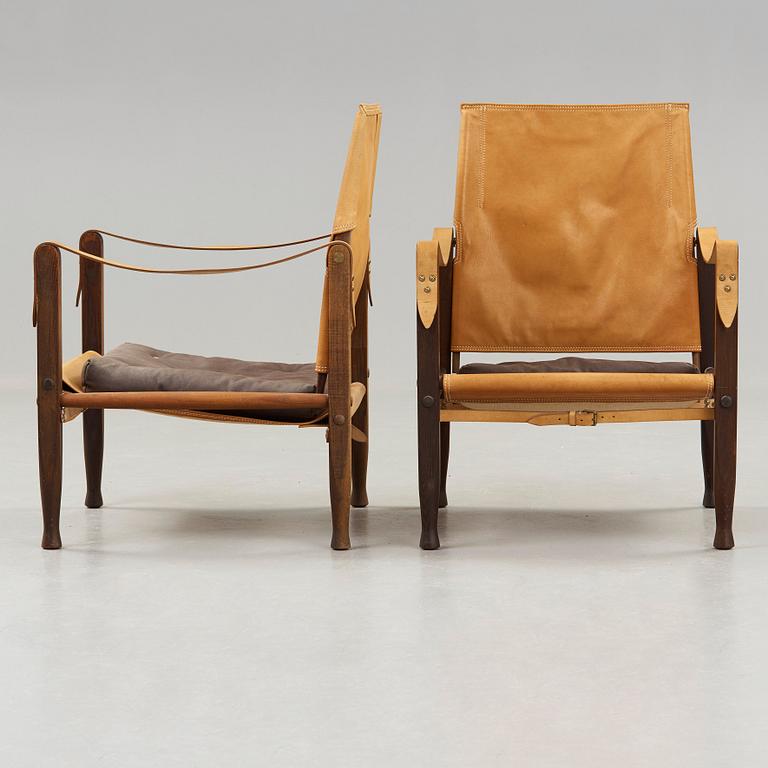 a pair of 'Safari' oak and leather armchairs, Rud. Rasmussen, Denmark, probably 1950's.