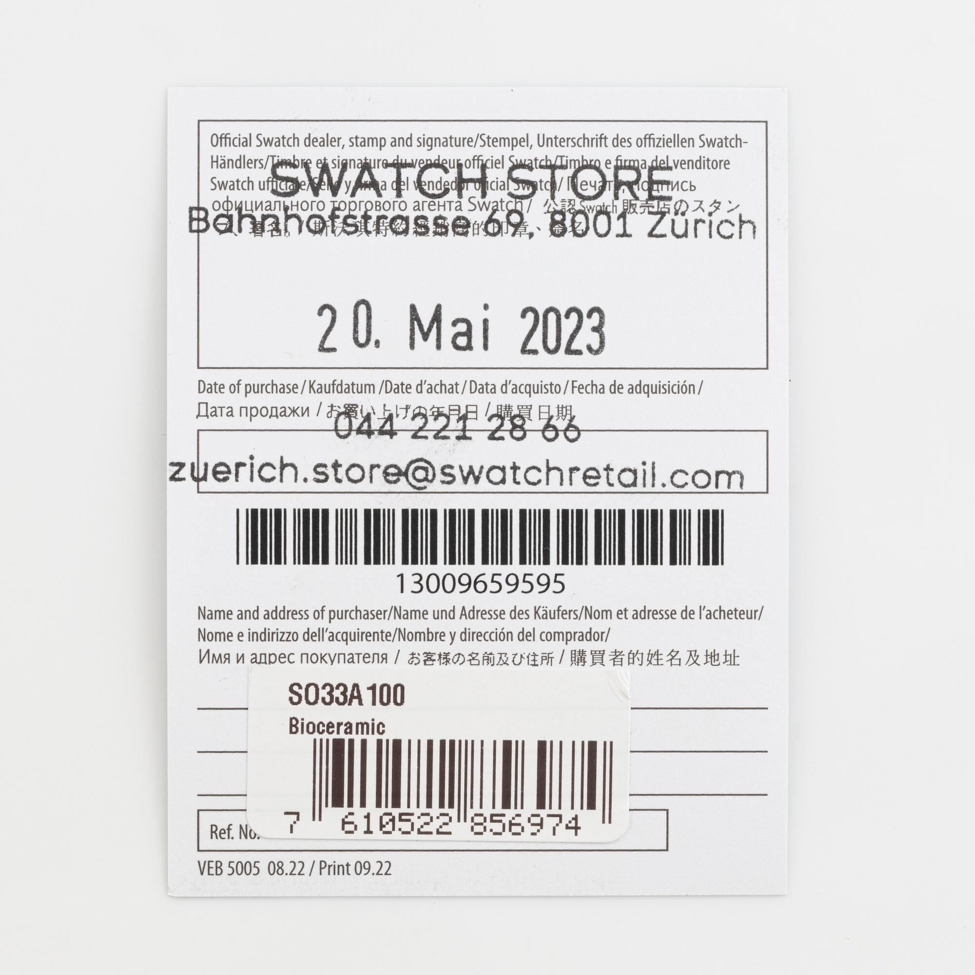 Swatch/Omega, MoonSwatch, Mission to Mercury, chronograph, wristwatch, 42 mm.