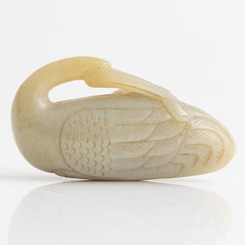 A nephrite sculpture of a mandarin duck, China, 20th Century.