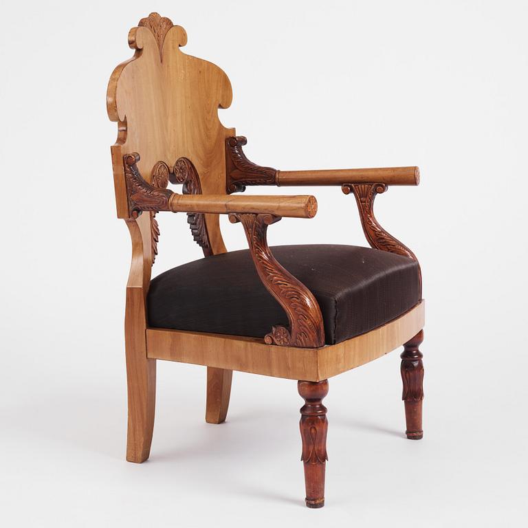 A Russian Nicholas I mahogany armchair, 1820's-30's.