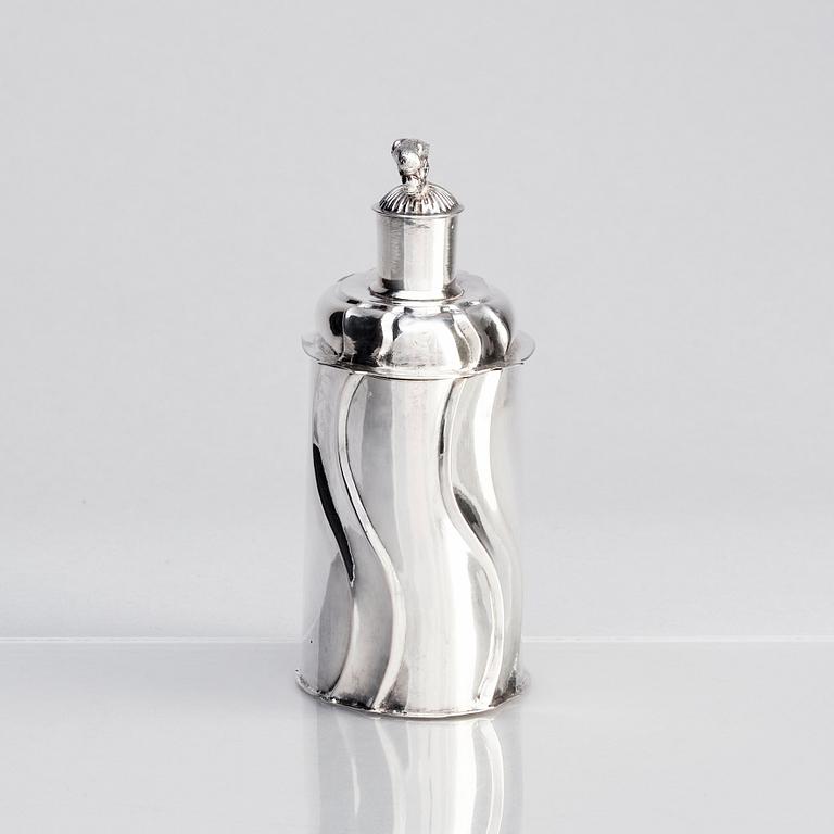 A Swedish 18th century silver tea caddy, restamped Claes Christian Carlén, Borås 1844.