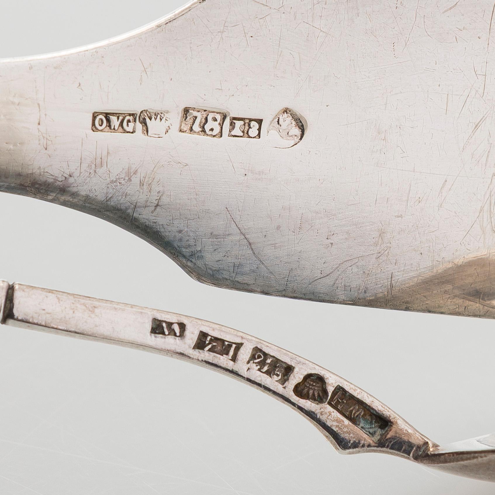 Gräddsnäcka, sked och soppslev, silver, Viborg och Fredrikshamn, 1866-1892.