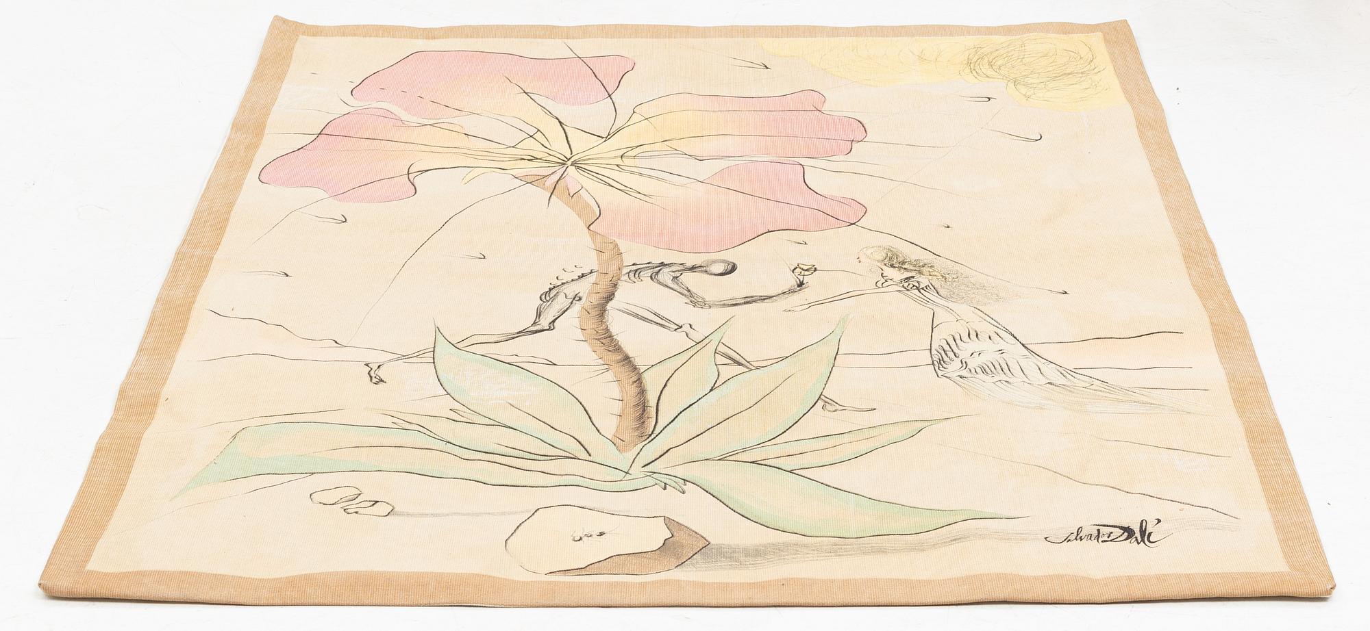 Salvador Dali, efter, vävnad, gobelängteknik, "Reuben, of the Tribes of Israel", etikettmärkt, Spadem.