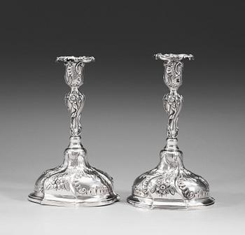 992. A pair of German 18th century silver candlesticks, marks of Johann Gerhardt von Holten, Hamburg.