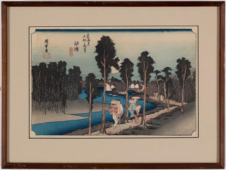 ANDO UTAGAWA HIROSHIGE, six color woodblock prints, Japan, 20th century.