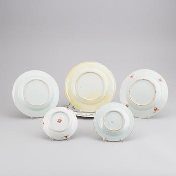 Five famille rose dishes, Qing dynasty, Qianlong (1736-95), and 19th century.