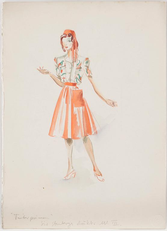 MAX GOLDSTEIN (MAGO) akvarellteckningar, kostymskisser och blyertsteckningar, ca 70 st, bl a 1940-tal, delvis sign.