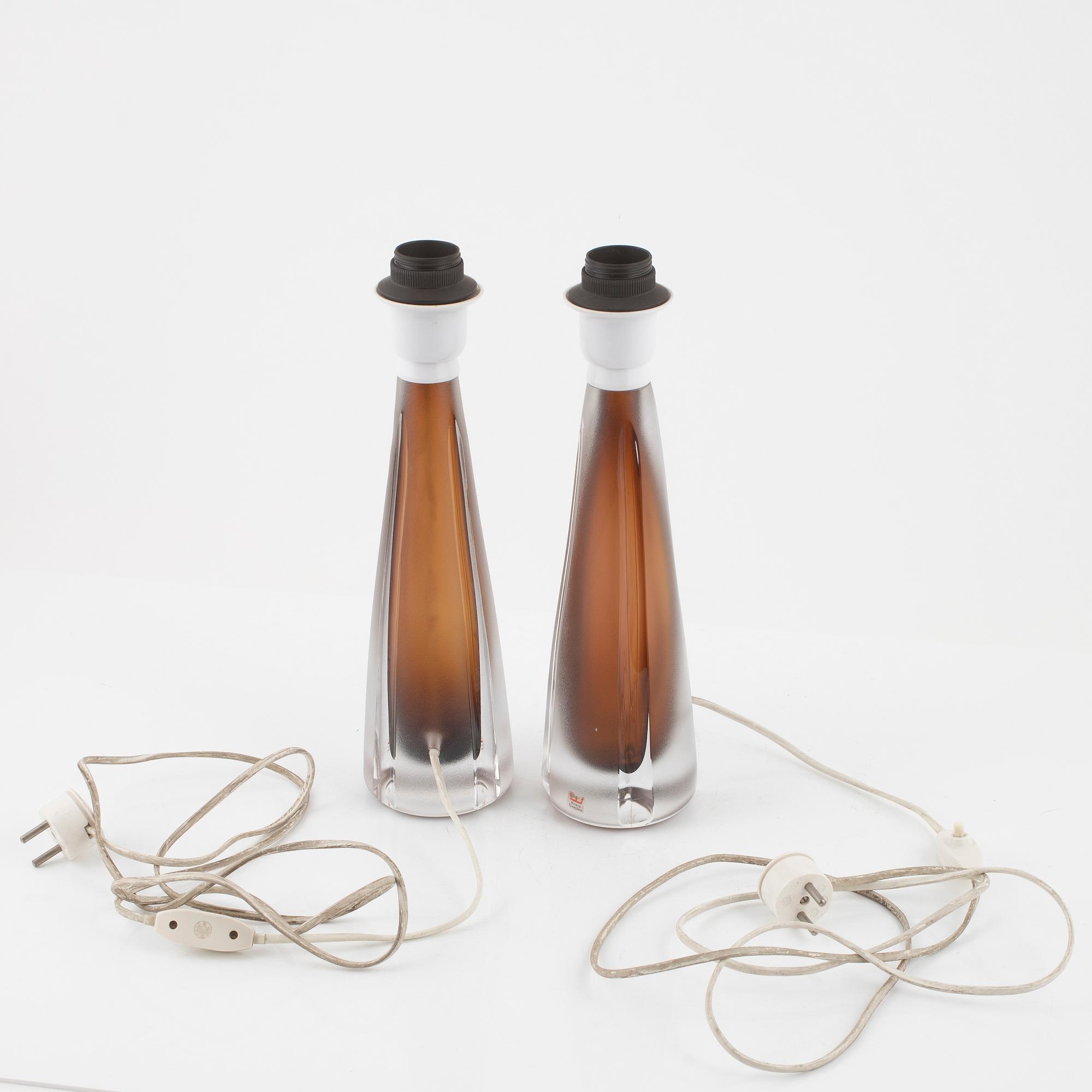 A pair glass Kosta table lamps, second half 1900's.