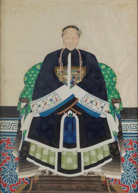 An ancestral portrait, watercolor and ink on paper, China, first half of the 20th century.