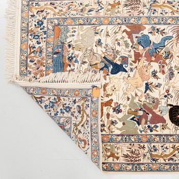 Carpet, Isfahan, hunting motif, approx. 170 x 104 cm.