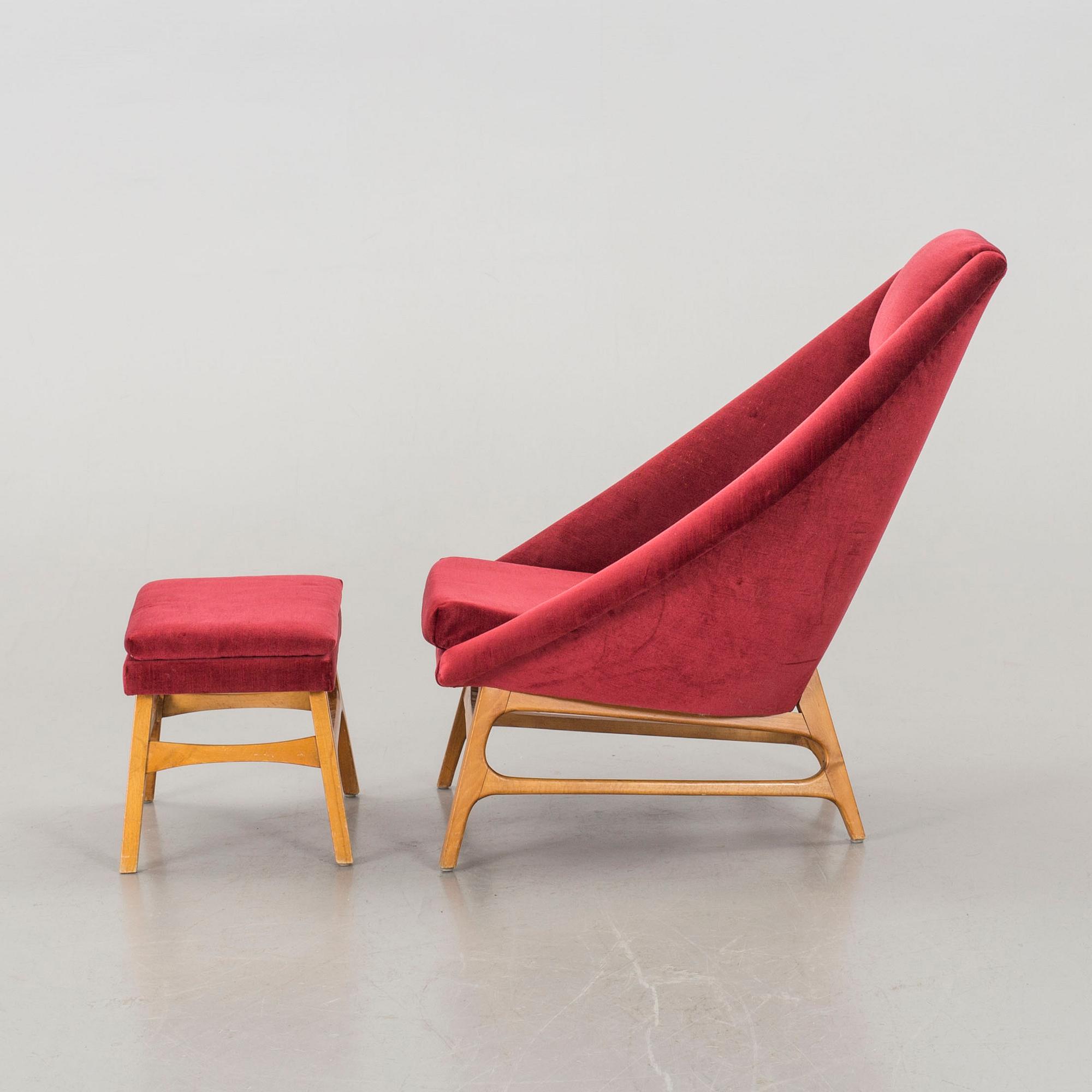 OKÄND FORMGIVARE, fåtölj samt fotpall "Q 56", Möbel-Ikea, modellen lanserad 1956.