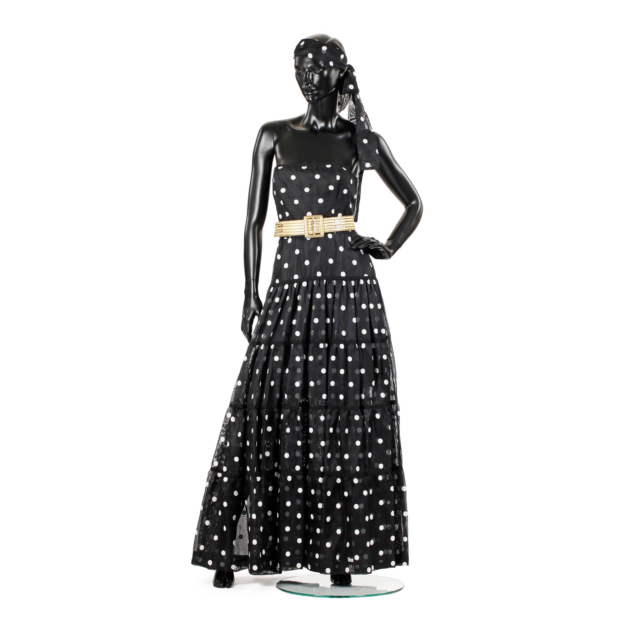 YVES SAINT LAURENT, a black and white evening dress, 1980's.