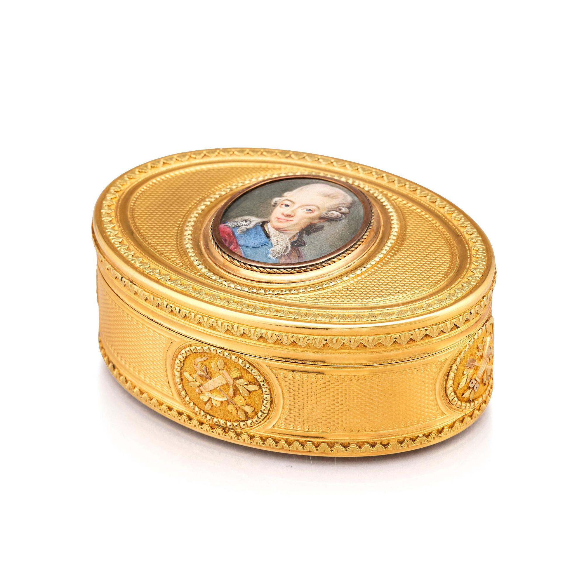 A Royal presentation gold box by Matthieu Philippe, Paris 1776-77, miniature of Gustaf III by Johan Georg Henrichsen.