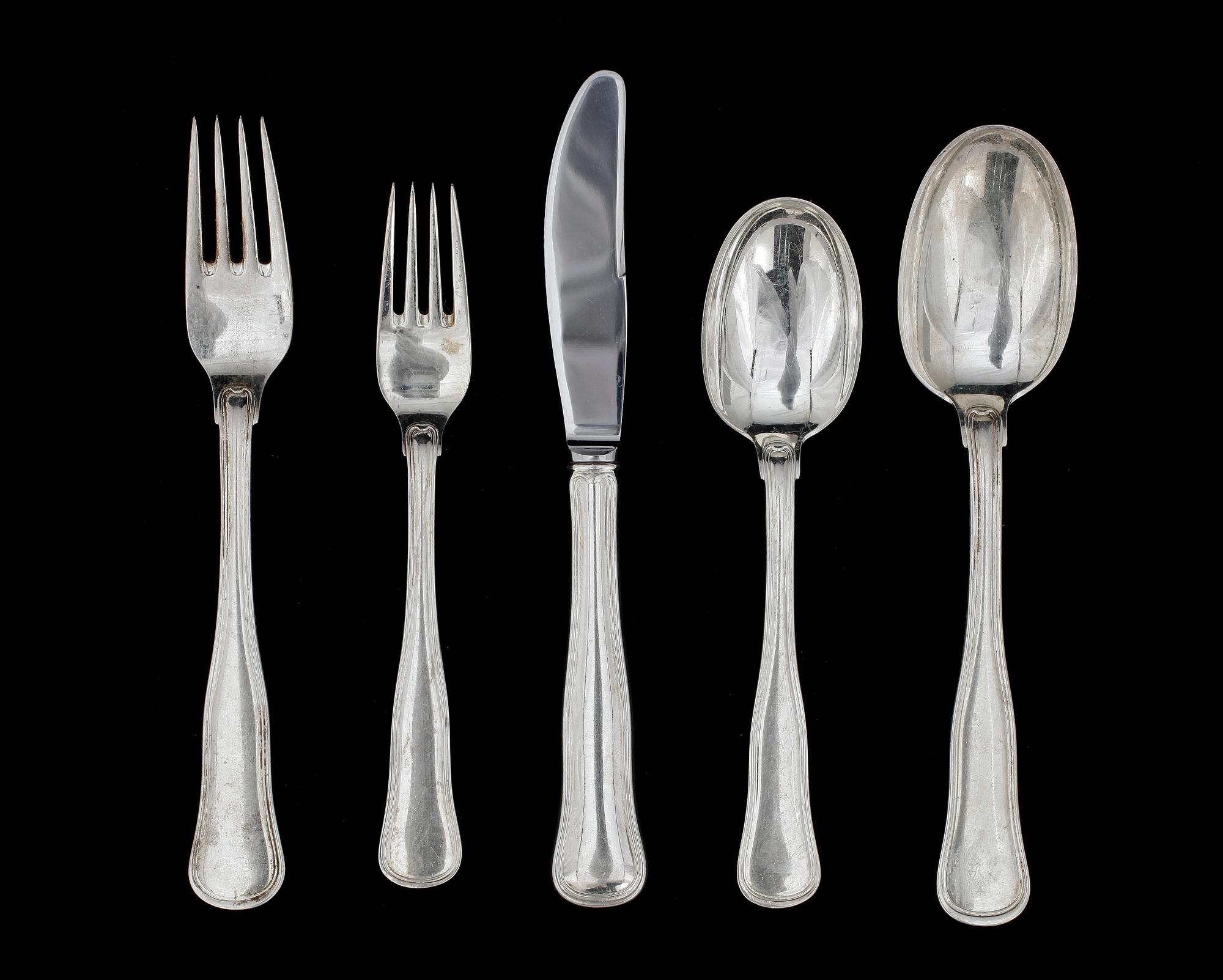 BESTICKSERVISDELAR, 10 st, silver, "Gammal Dansk", Cohr, Danmark. Totalvikt ca 560 gram.