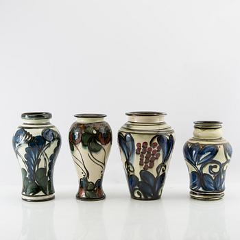 Vases 4 pcs blue Danico Denmark 1910s/20s glazed ceramic.