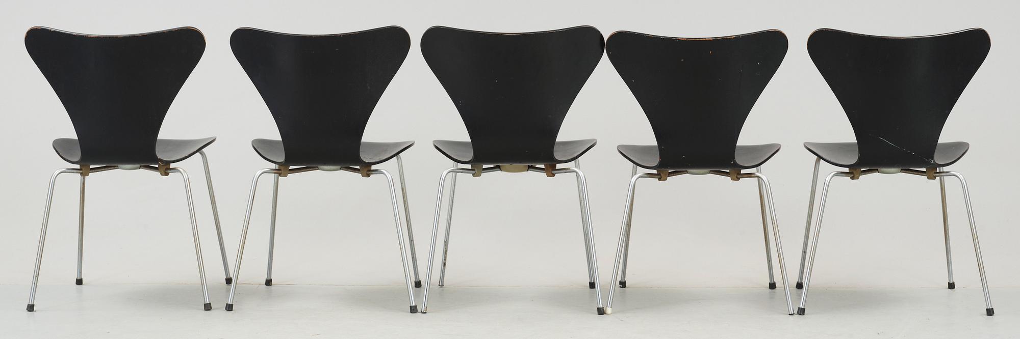 STOLAR, 5 st, "Sjuan", Arne Jacobsen, Fritz Hansen, 1960-70-tal.