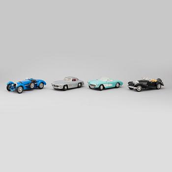 Four toy cars, Bburago, Italy, late-20th century.