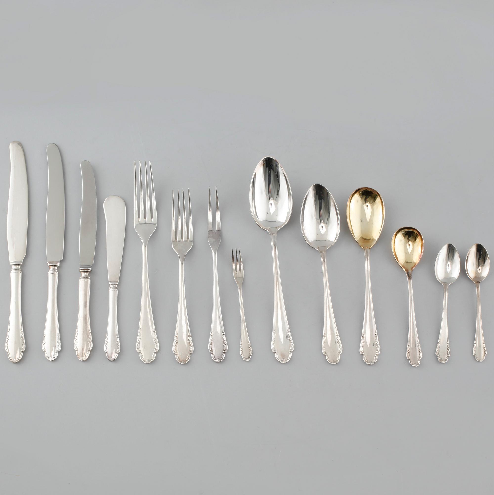 Bestick, 131 st, nysilver och silver (190 g) , "Haga", merparten tillverkade av Skandia.