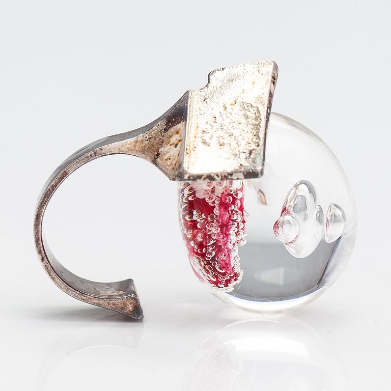 Björn Weckström, a sterling silver and acrylic ring, 'Petrified lake' for Lapponia 1972.