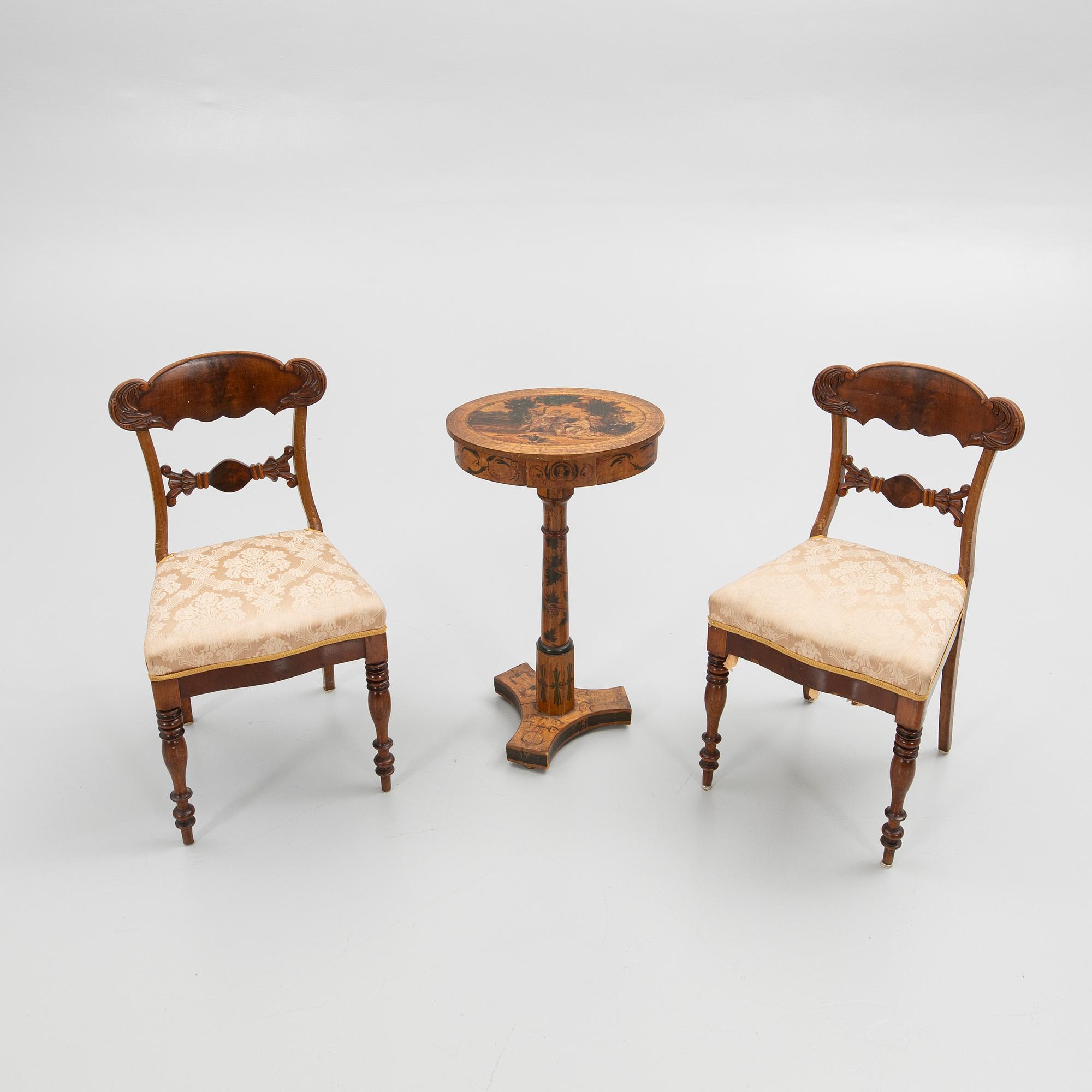 Chairs, a pair, with table, Empire, 18th/19th century.
