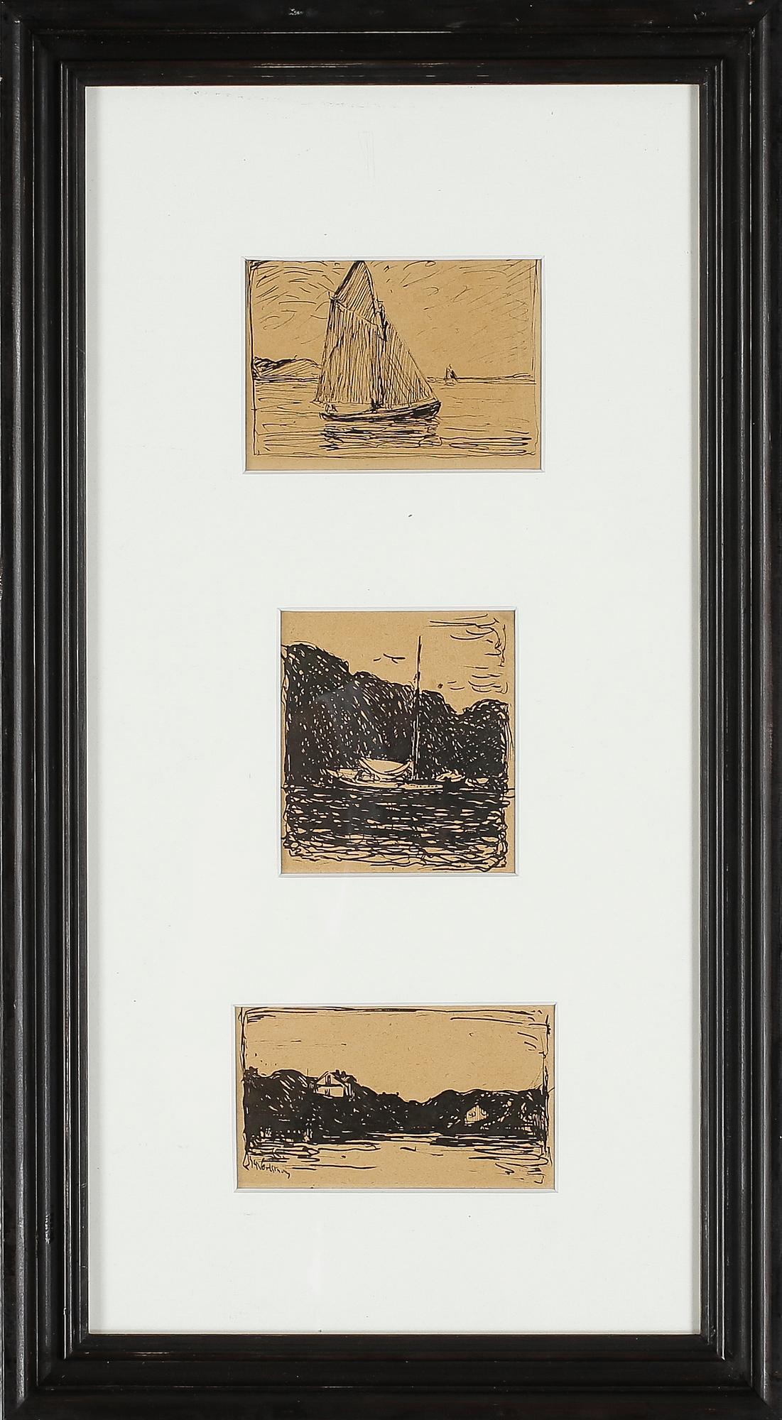 KARL NORDSTRÖM,  3 st samramade, svart tusch på papper, en signerad ”K. Nordström”.