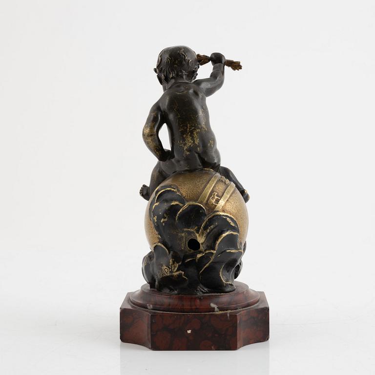 A bronze and marble figural timepiece, later part 18th century.