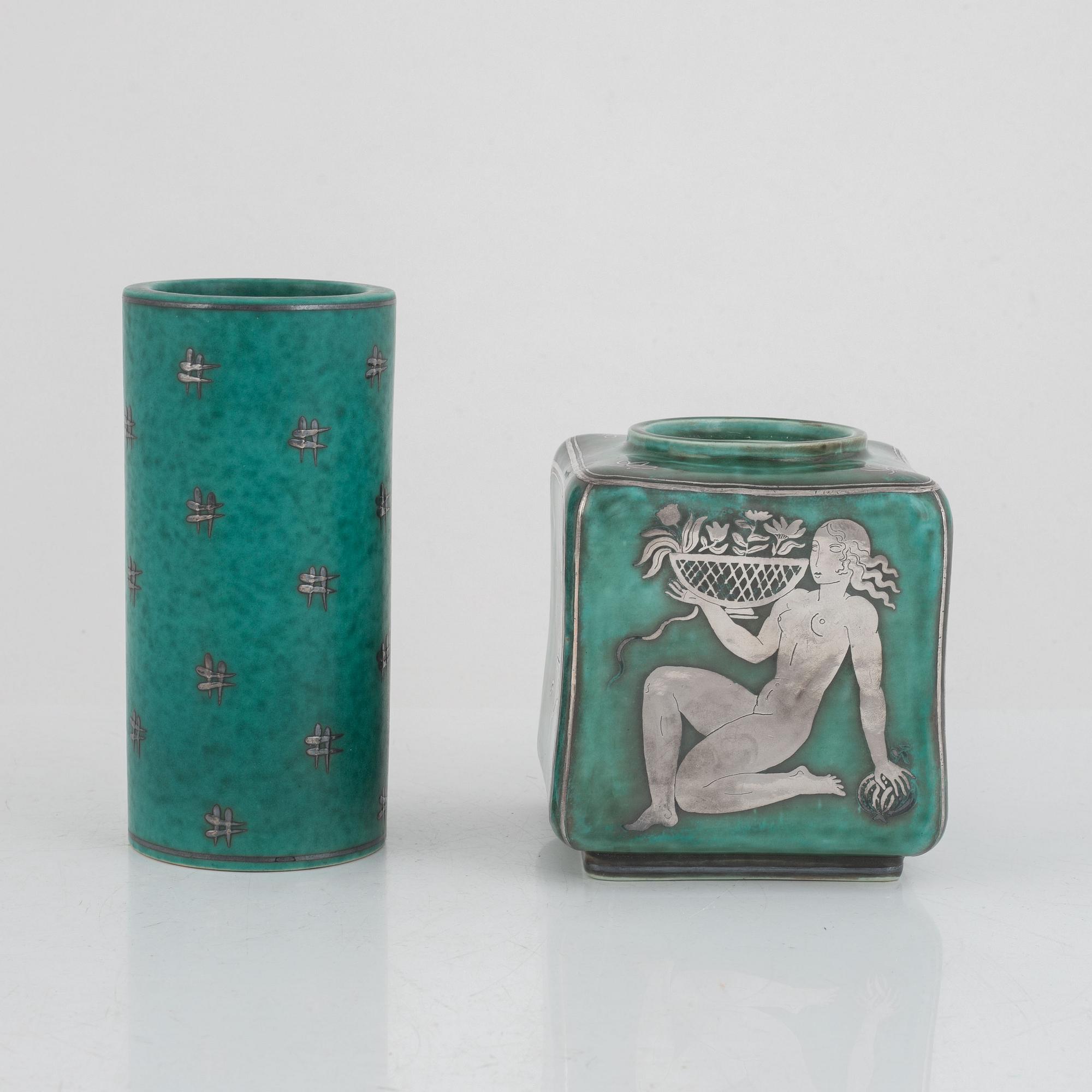 Wilhelm Kåge, vaser, 2 st, "Argenta", Gustavsberg, 1933 samt efter 1959.