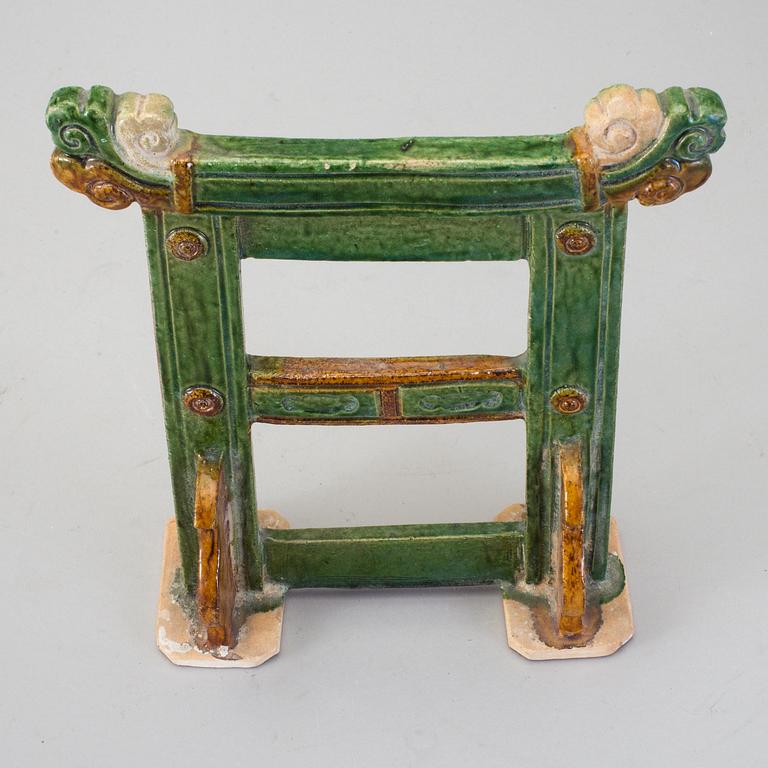 A green an yellow glazed portal/stand, presumably Ming dynasty.