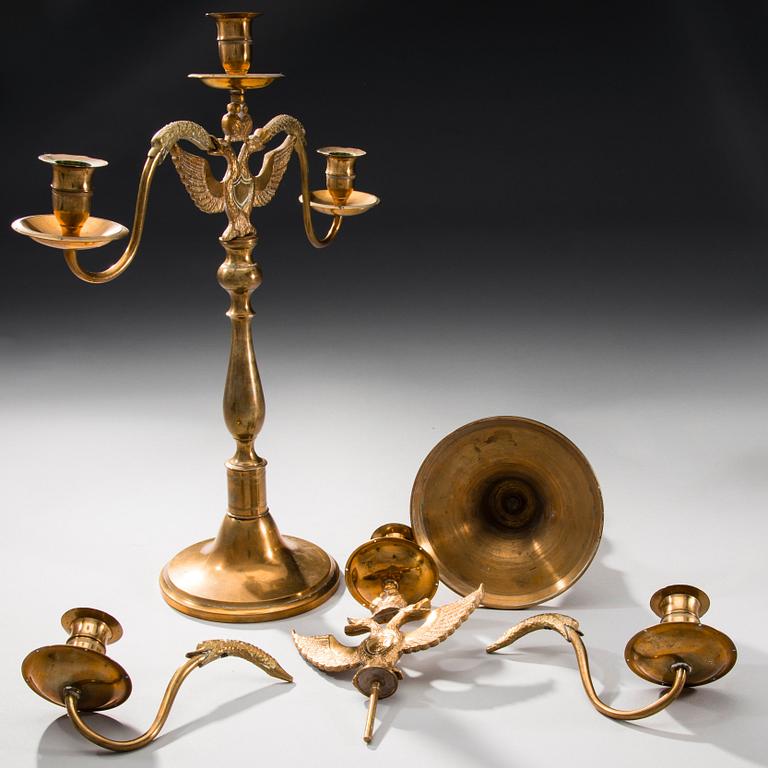 A pair of three light bronze candelabras made by Leander Helander, Tilvik, Kalajoki, Finland.