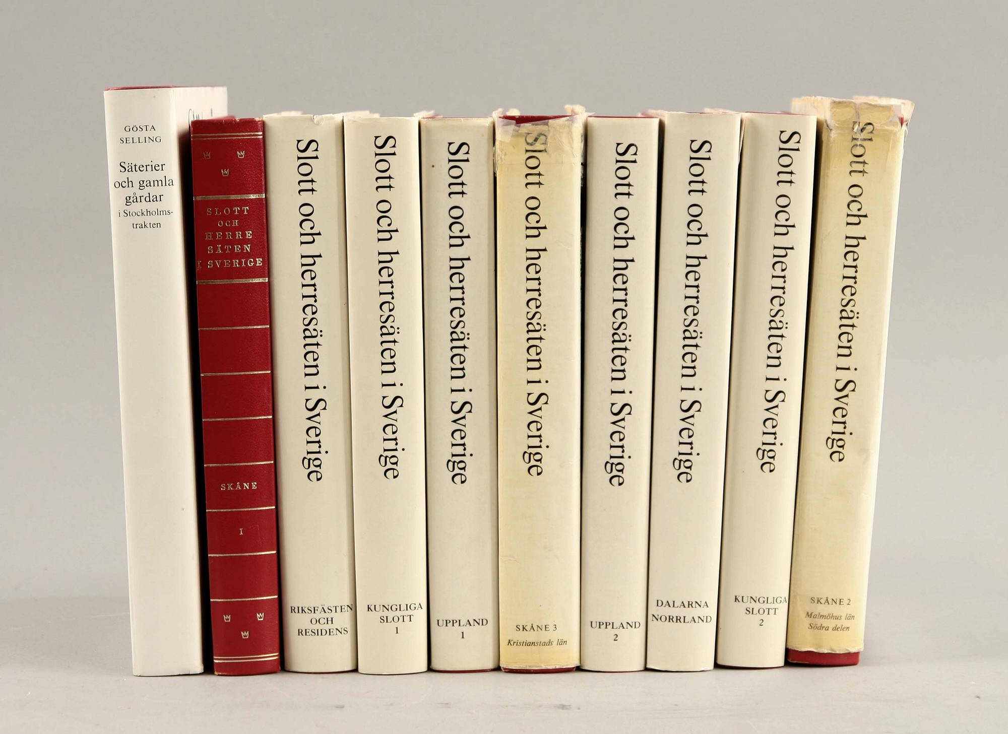 BÖCKER, "Svenska slott och herresäten", 9 band, och "Säterier och gamla gårdar i Stockholmstrakten", Gösta Selling.