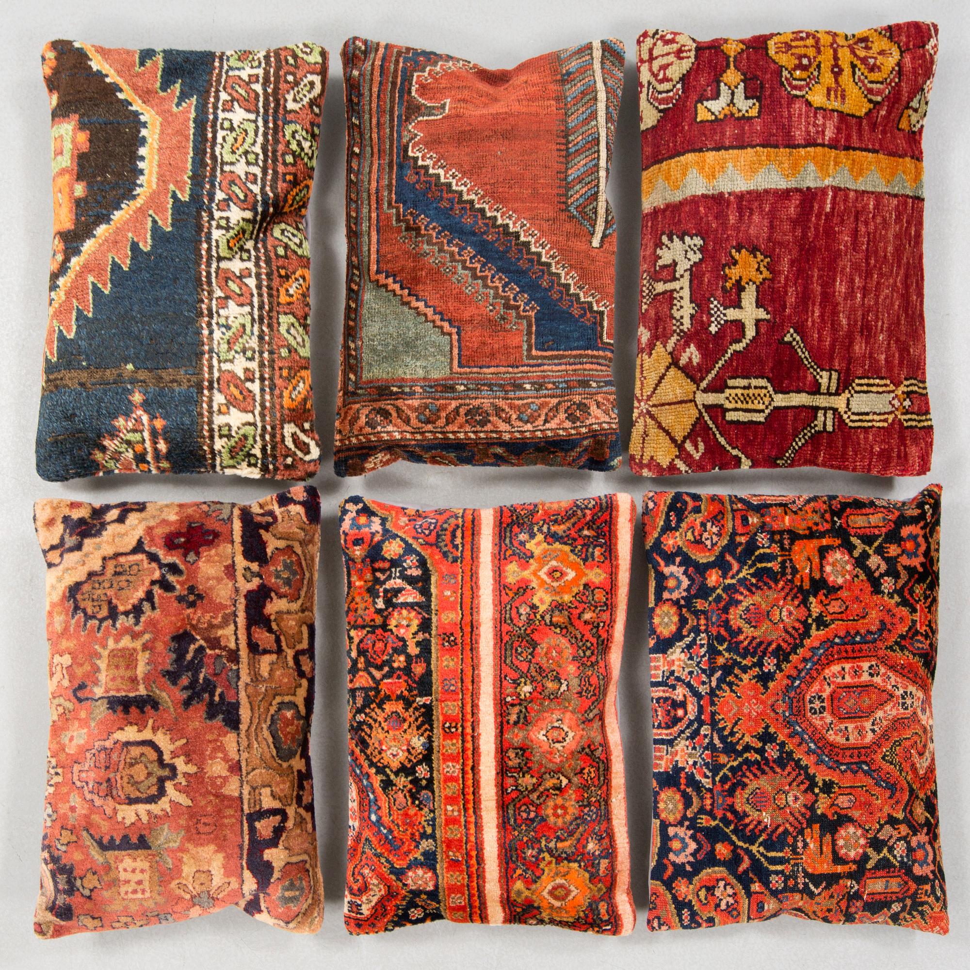 KUDDAR, 6 st, modern tillverkning av äldre mattor.