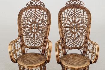 A pair of rattan chairs, early 20th century.