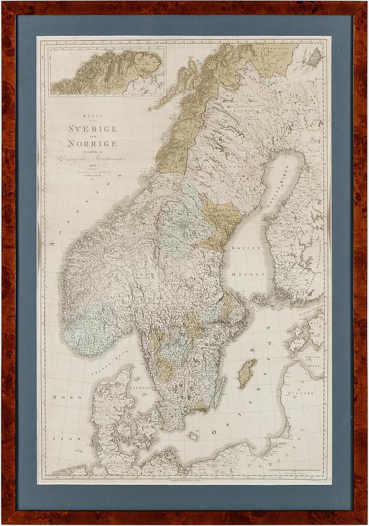 KARTA, över Sverige och Norge, 1815.