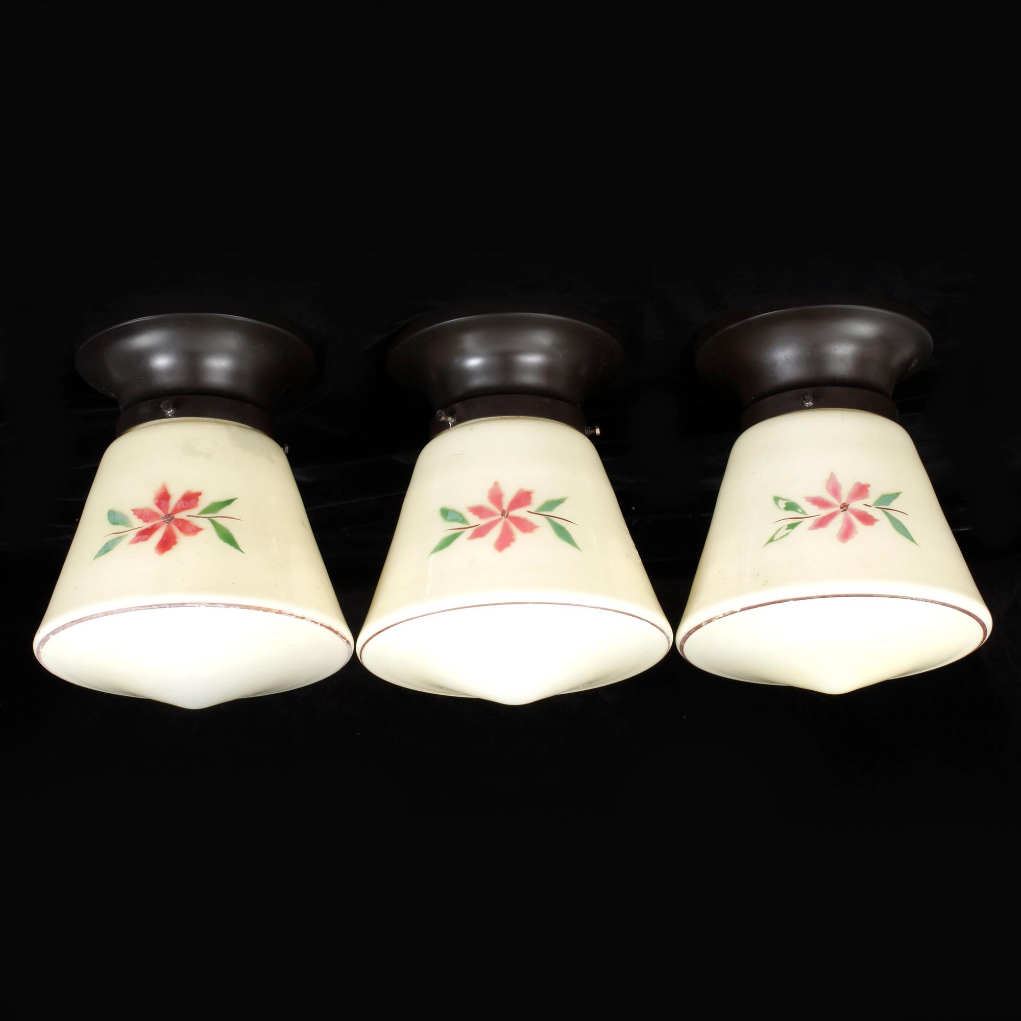 TAKLAMPOR, 6 stycken, glas, Pukeberg, 1930-tal. Höjd 24 cm.