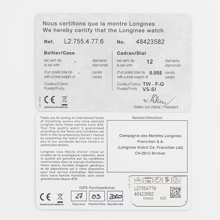 Longines, Master Collection, "Diamond Dial", wristwatch, 38,5 mm.