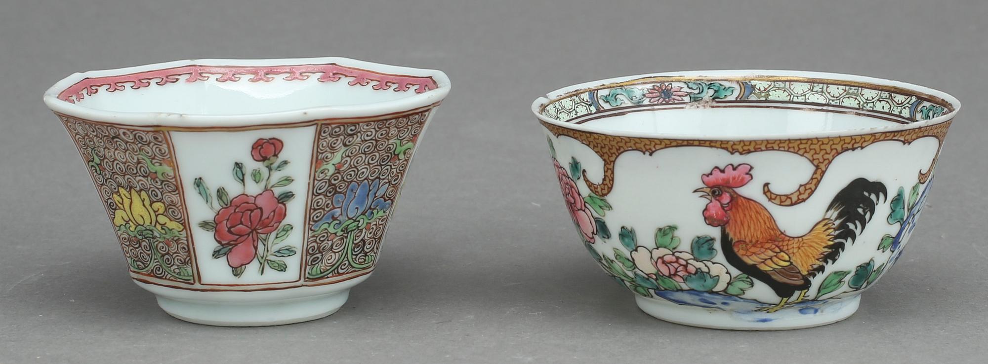 KOPPAR MED FAT, 2+2 st, porslin, Kina, 1700-tal.