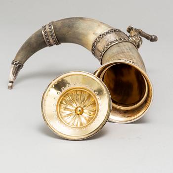 SAMUEL PETTERSSON, a silver and horn drinking horn, Linköping Sweden 1895.