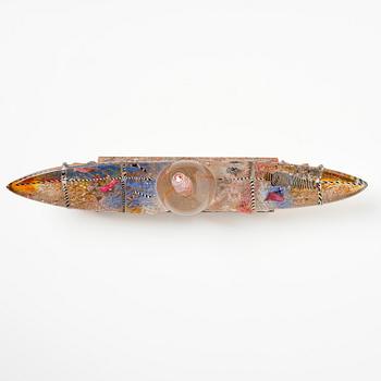 Bertil Vallien, a unique sand cast glass sculpture of a boat, Kosta Boda, Sweden, 1980s.